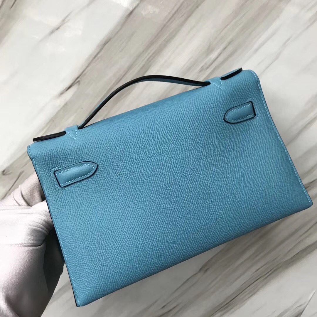 Hong Kong Hermès MiniKelly壹代 pochette 7N糖果藍 Epsom皮