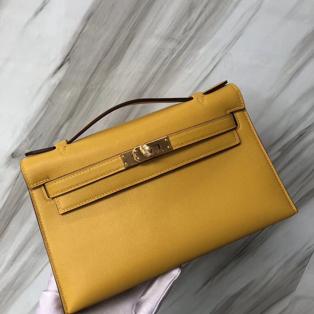 Hermès MiniKelly壹代 pochette 9D琥珀黃 Jaune Amber Swift calfskin