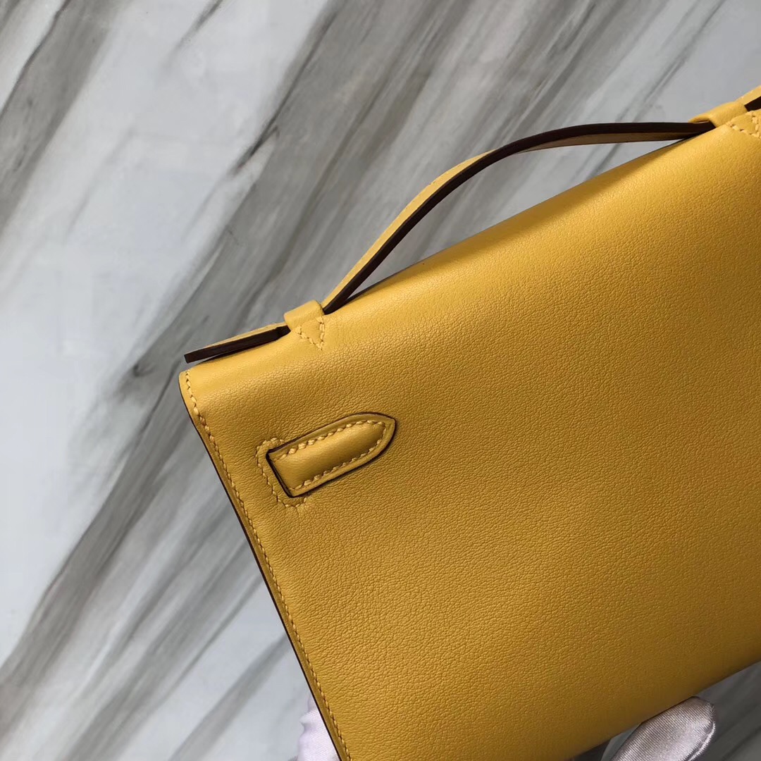 Hermès MiniKelly壹代 pochette 9D琥珀黃 Jaune Amber Swift calfskin