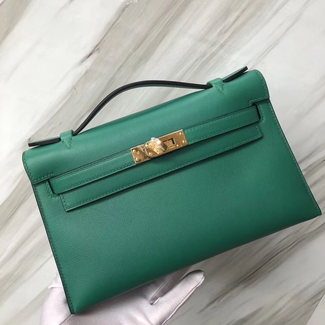 Hermès MiniKelly壹代 (Kelly pochette) Swift calfskin U4 vert vertigo絲絨綠