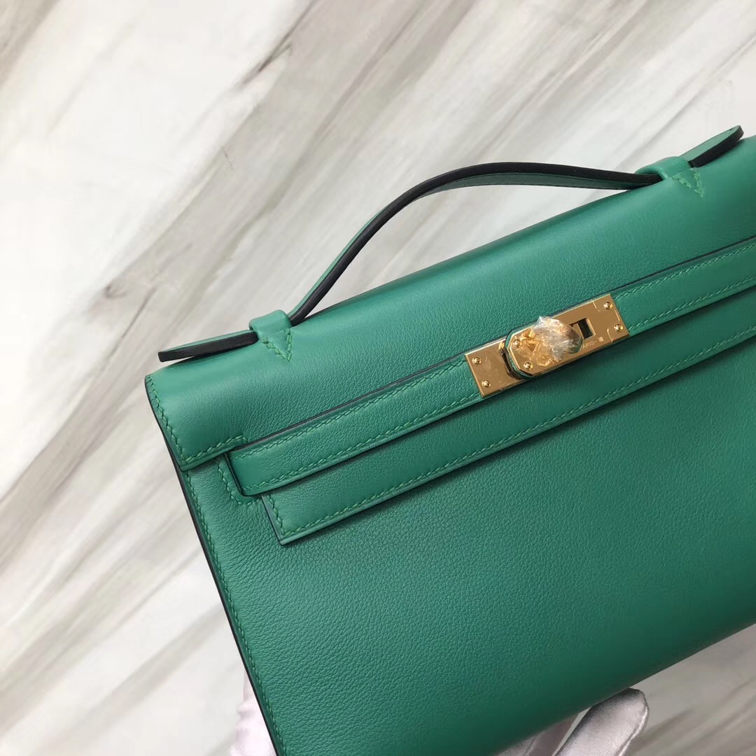 Hermès MiniKelly壹代 (Kelly pochette) Swift calfskin U4 vert vertigo絲絨綠