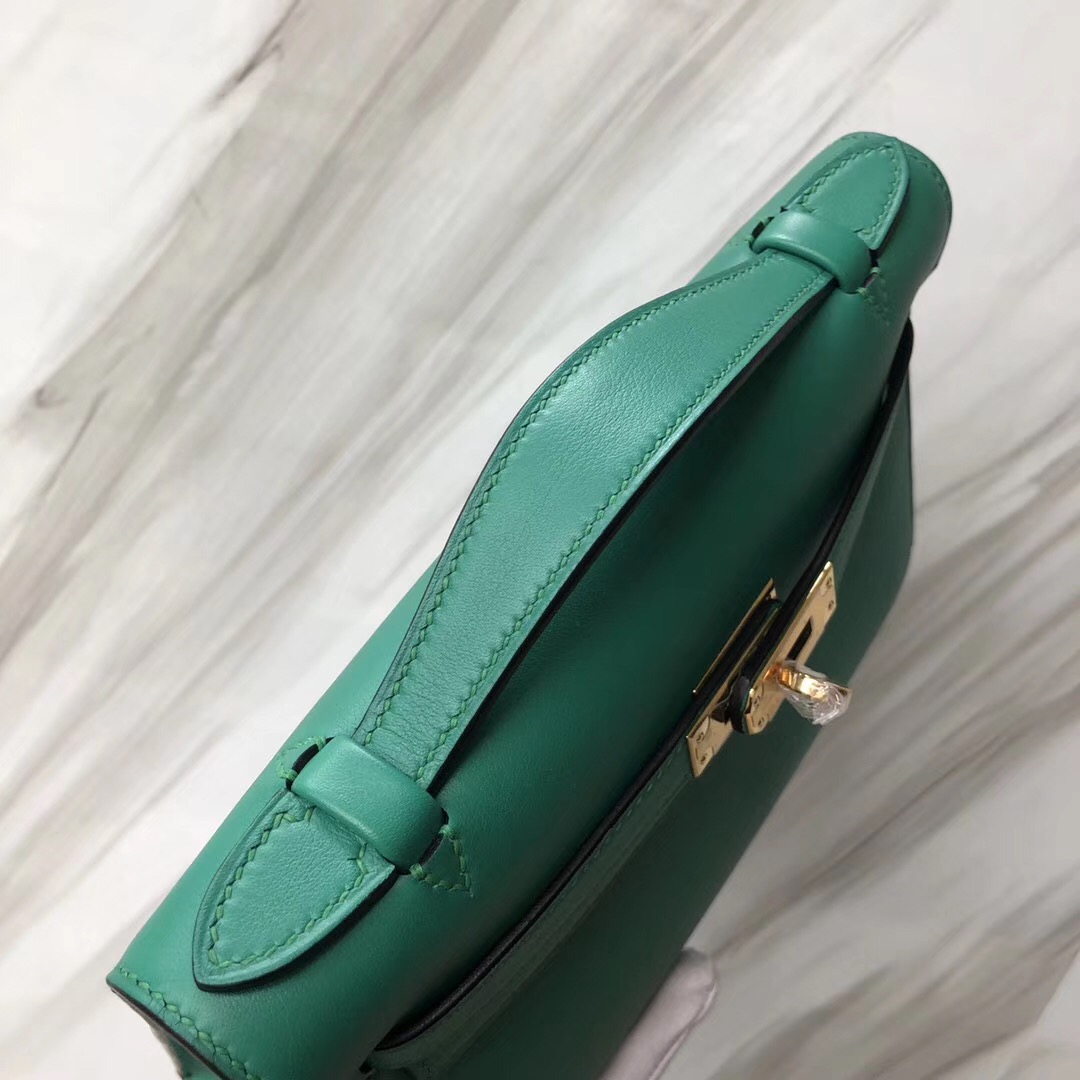 Hermès MiniKelly壹代 (Kelly pochette) Swift calfskin U4 vert vertigo絲絨綠