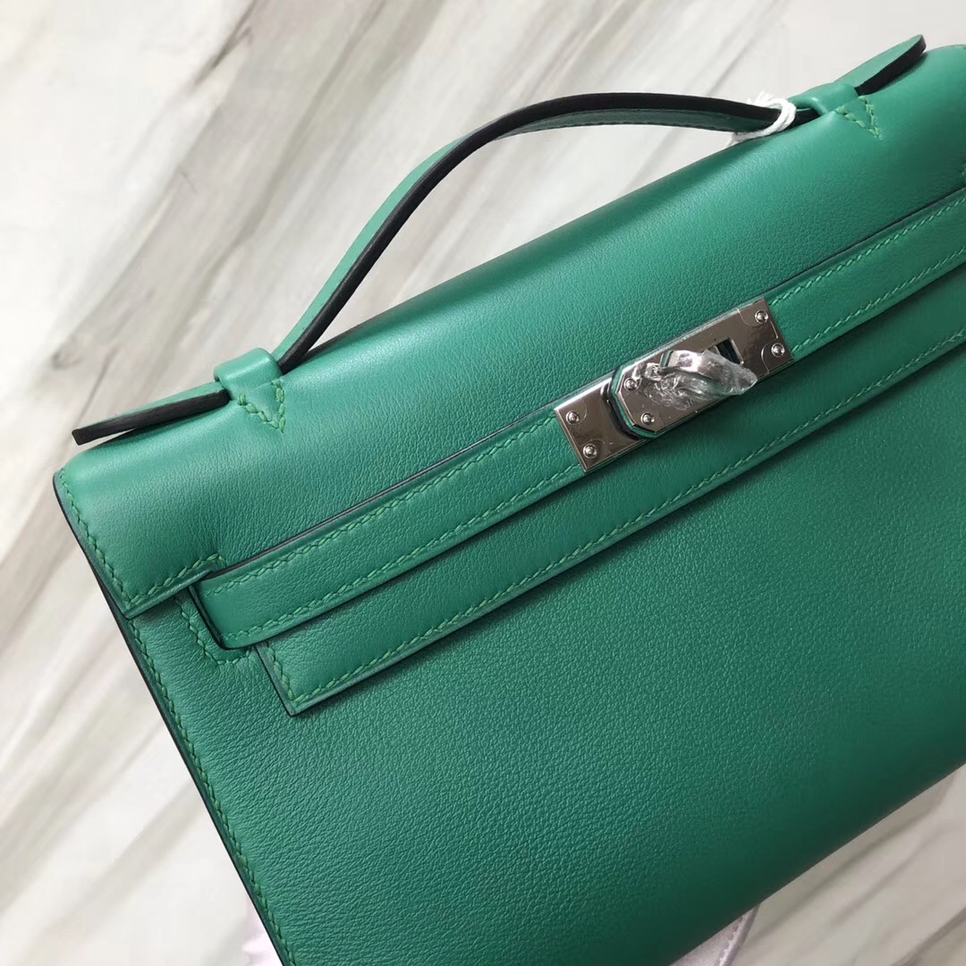 Hermès MiniKelly壹代 pochette U4 vert vertigo 絲絨綠 Swift calfskin