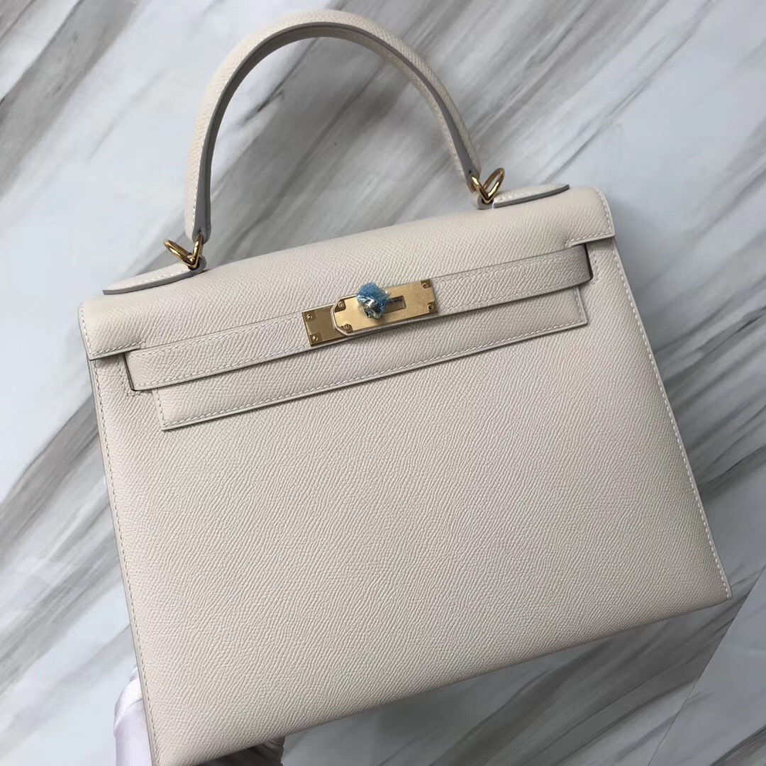 臺北愛馬仕凱莉包官網價格 Hermes Kelly 28cm CK10奶昔白 Craie Epsom