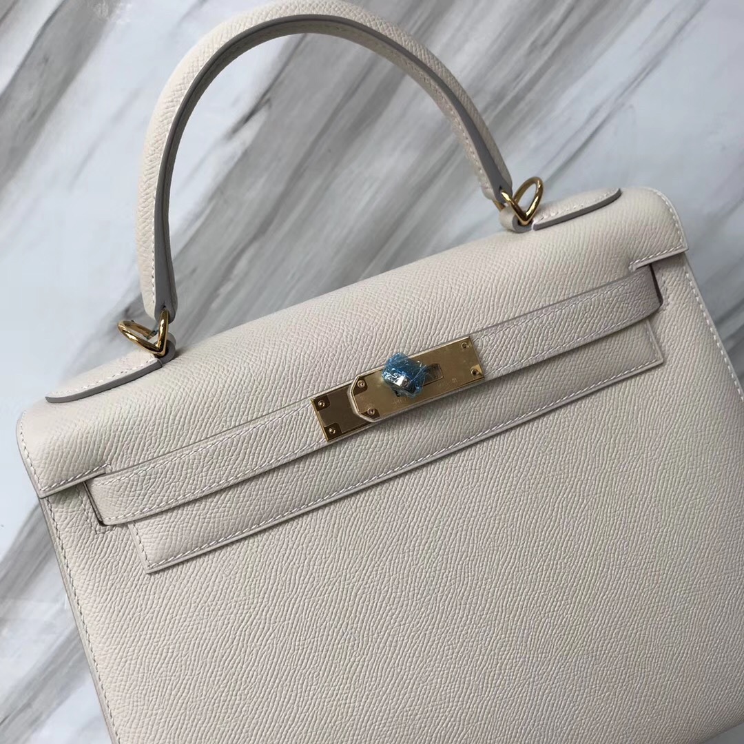 臺北愛馬仕凱莉包官網價格 Hermes Kelly 28cm CK10奶昔白 Craie Epsom