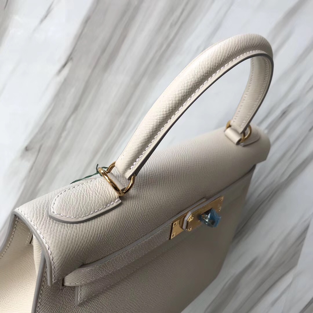 臺北愛馬仕凱莉包官網價格 Hermes Kelly 28cm CK10奶昔白 Craie Epsom