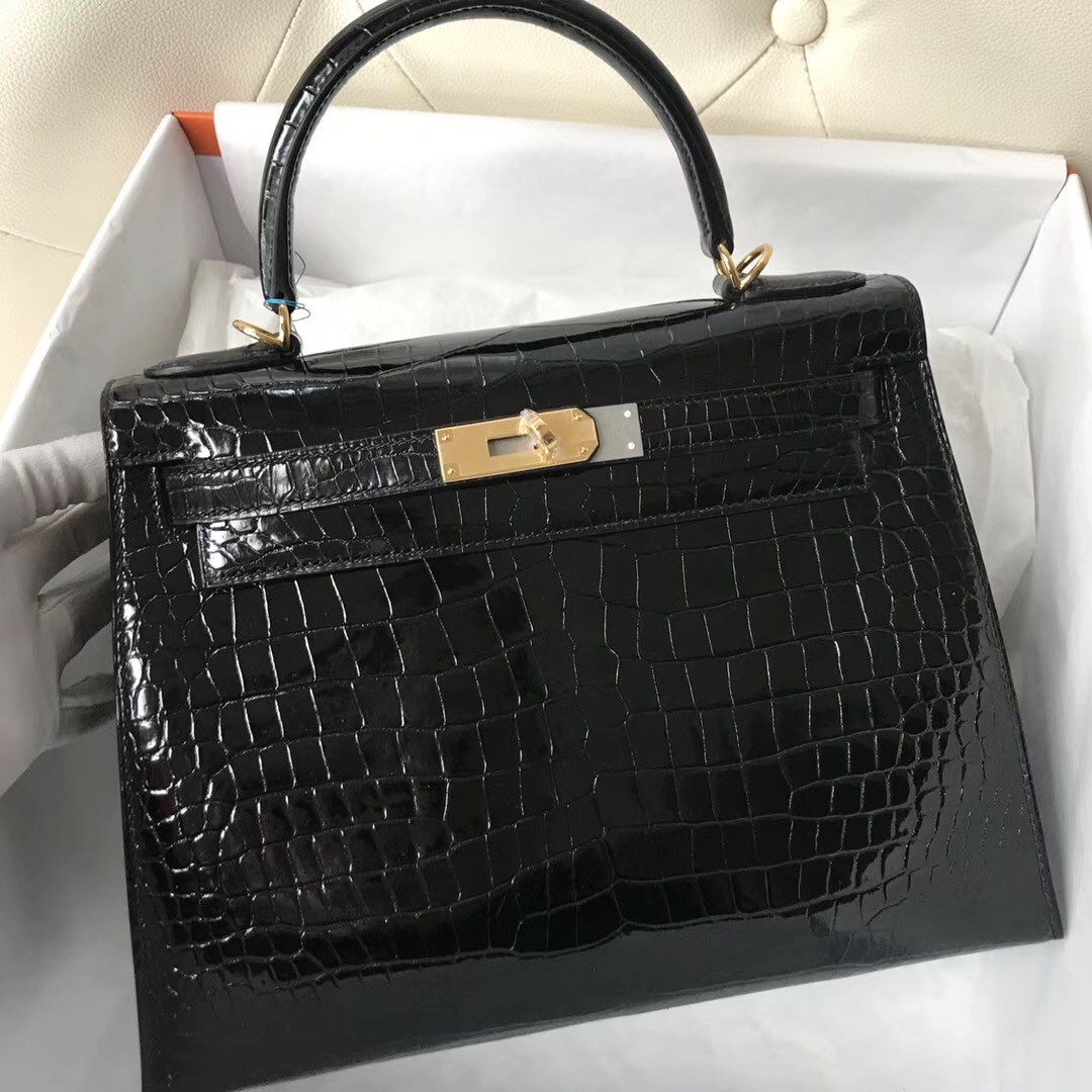 愛馬仕凱莉包價格 Hermes Kelly 28 black CK89 HCP倒V 野生澳洲灣鱷