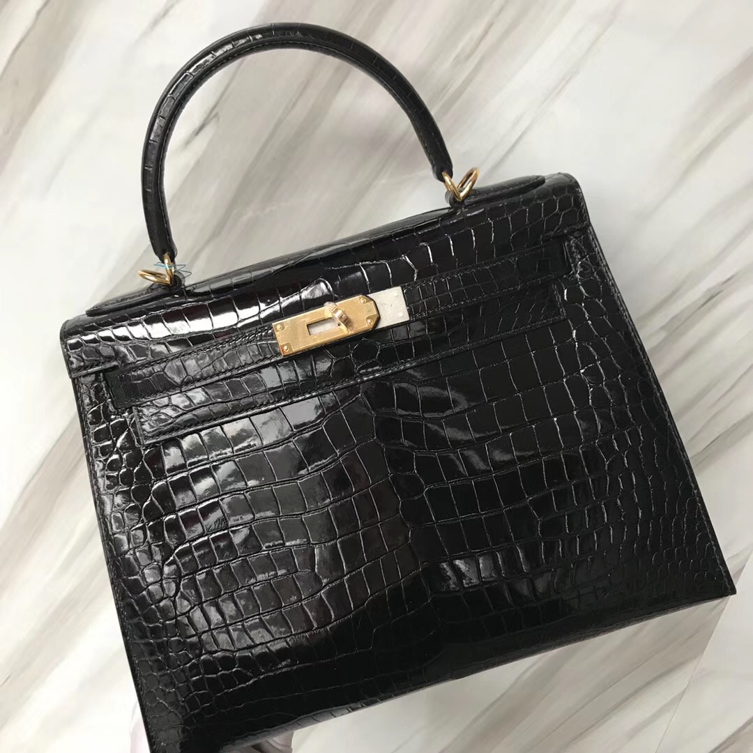 愛馬仕凱莉包價格 Hermes Kelly 28 black CK89 HCP倒V 野生澳洲灣鱷