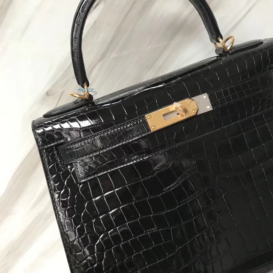 愛馬仕凱莉包價格 Hermes Kelly 28 black CK89 HCP倒V 野生澳洲灣鱷