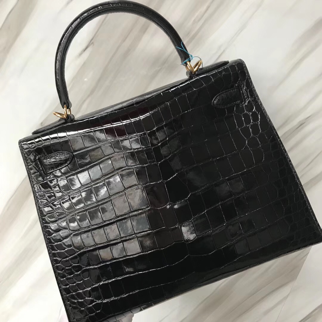 愛馬仕凱莉包價格 Hermes Kelly 28 black CK89 HCP倒V 野生澳洲灣鱷