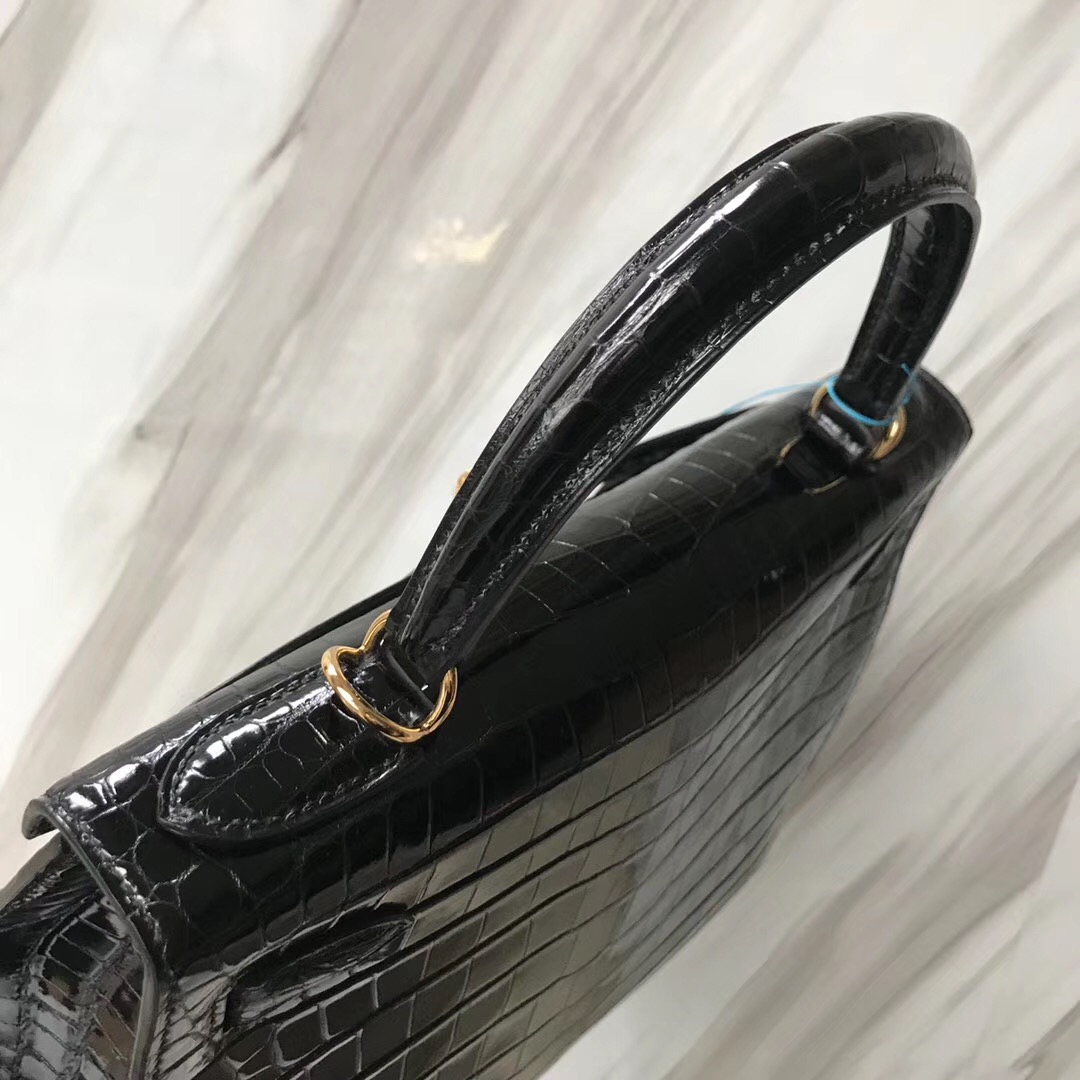 愛馬仕凱莉包價格 Hermes Kelly 28 black CK89 HCP倒V 野生澳洲灣鱷