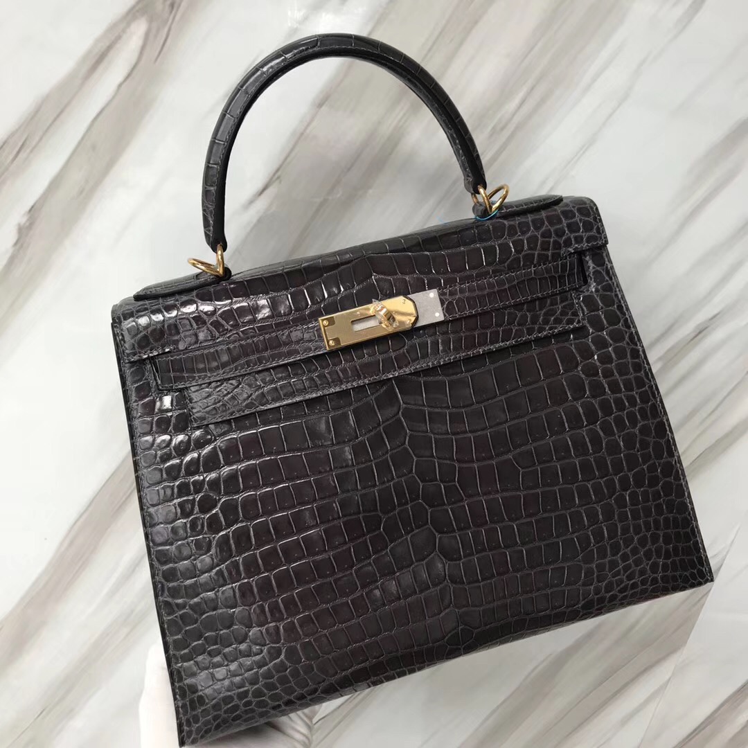 Hermes Kelly Bags 28cm HCP澳洲灣鱷CK88石墨灰Griss Graphite金扣