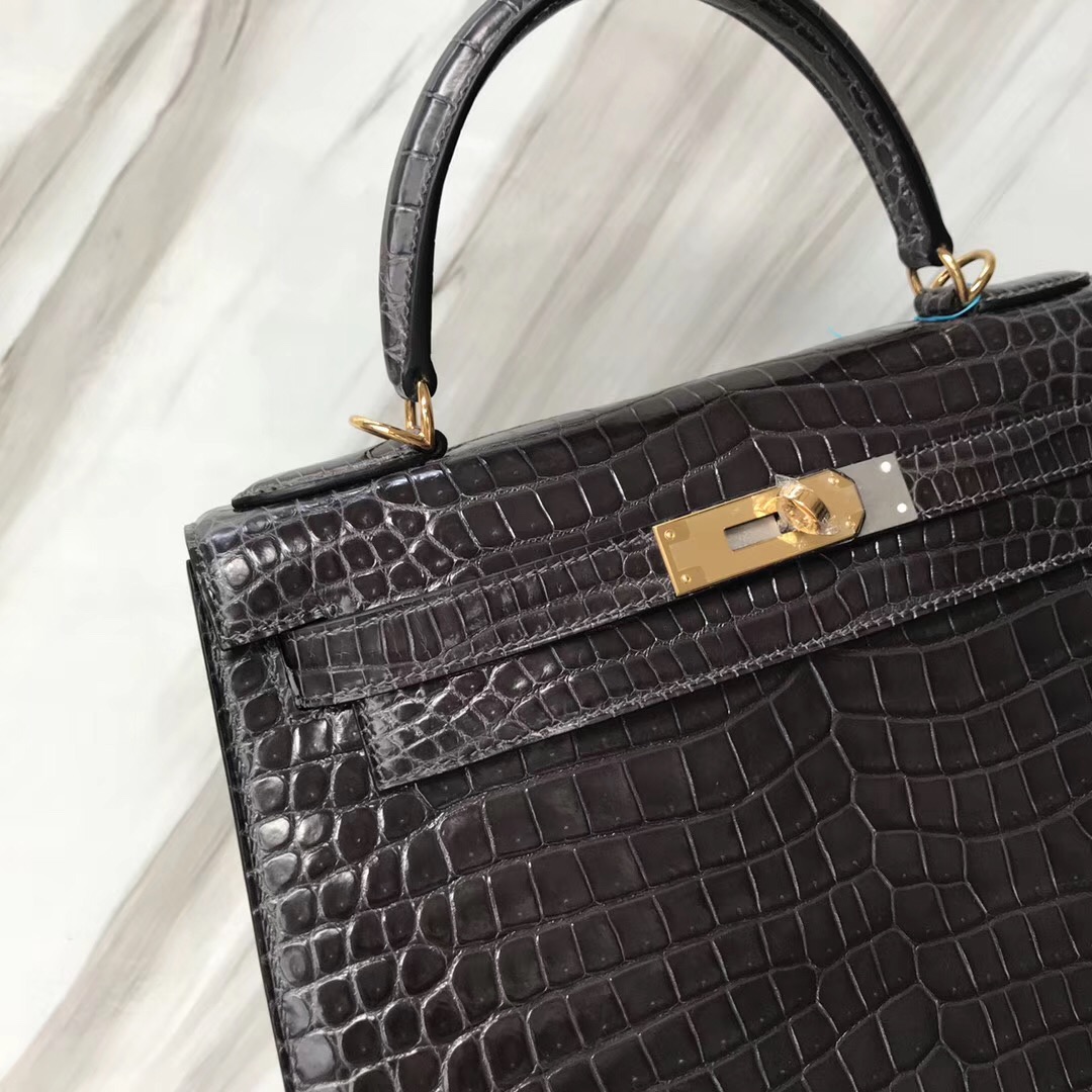 Hermes Kelly Bags 28cm HCP澳洲灣鱷CK88石墨灰Griss Graphite金扣