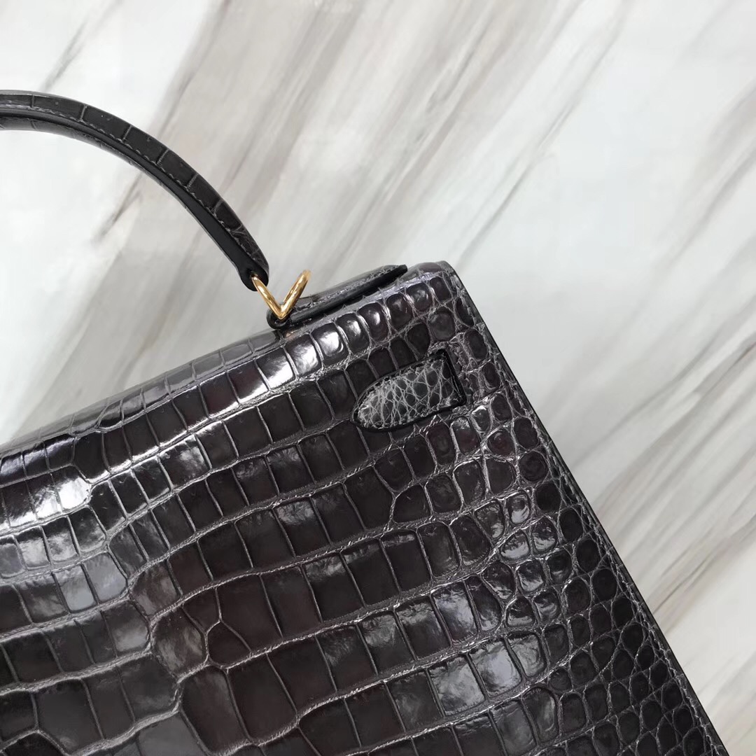 Hermes Kelly Bags 28cm HCP澳洲灣鱷CK88石墨灰Griss Graphite金扣