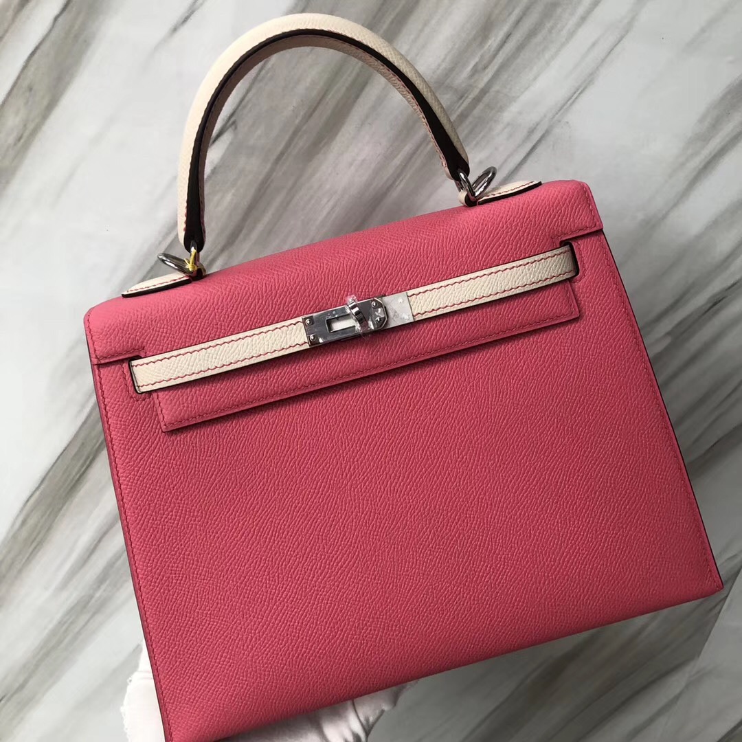 Hermès Kelly 25cm Epsom HSS 8W Rose azalee 新唇膏粉/CK10 Craie 奶昔白