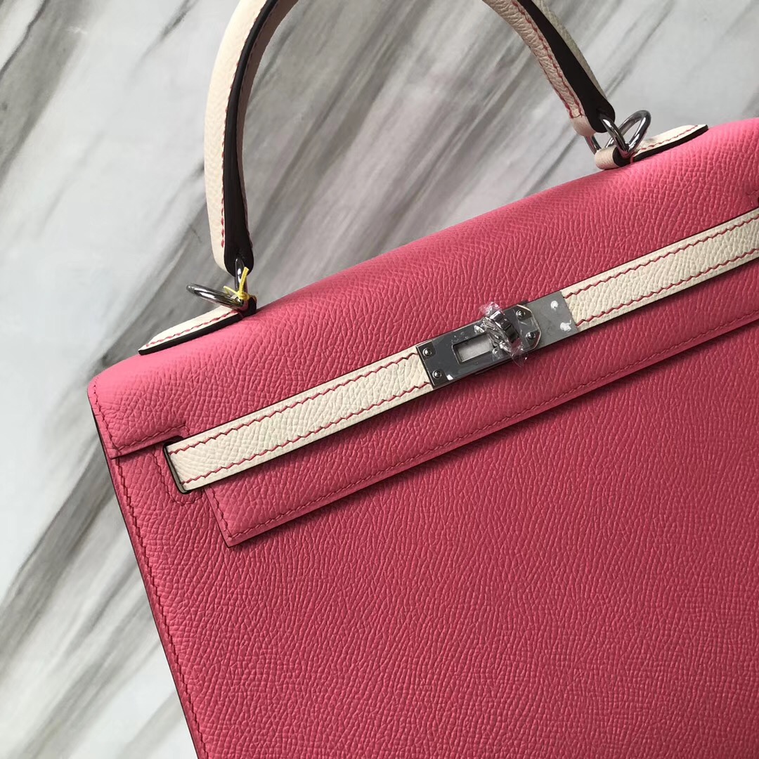 Hermès Kelly 25cm Epsom HSS 8W Rose azalee 新唇膏粉/CK10 Craie 奶昔白