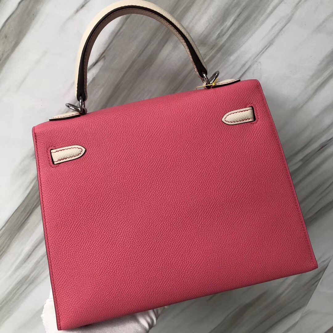 Hermès Kelly 25cm Epsom HSS 8W Rose azalee 新唇膏粉/CK10 Craie 奶昔白