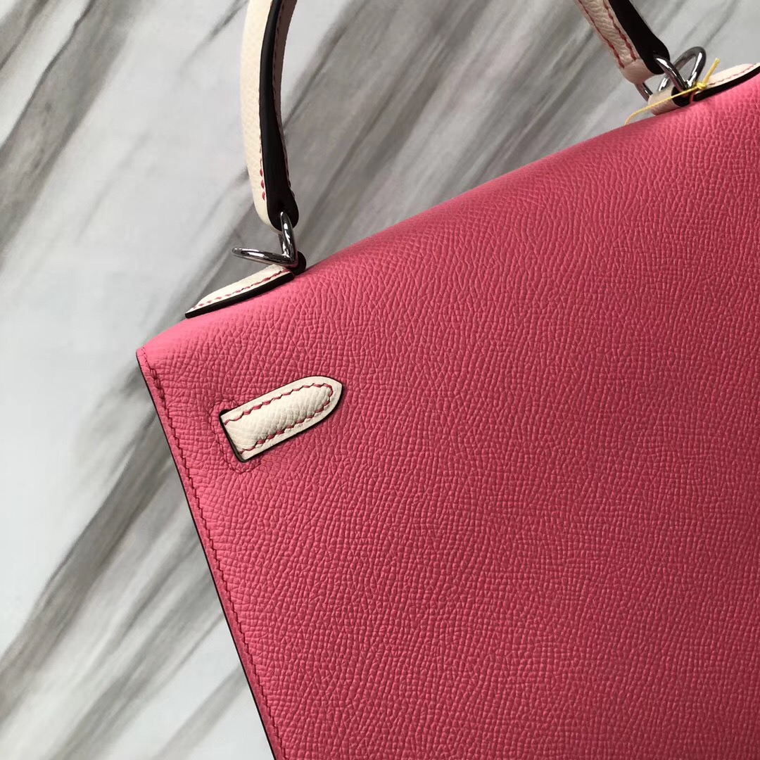 Hermès Kelly 25cm Epsom HSS 8W Rose azalee 新唇膏粉/CK10 Craie 奶昔白