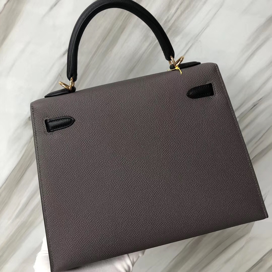 臺灣Hermès Kelly 25cm Epsom HSS雙拼色 8F Etain锡器灰/CK89黑色