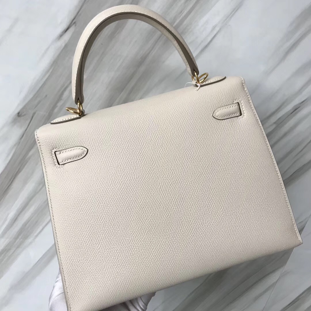 愛馬仕外縫凱莉包 Hermès Kelly 25cm CK10奶昔白 Craie Epsom