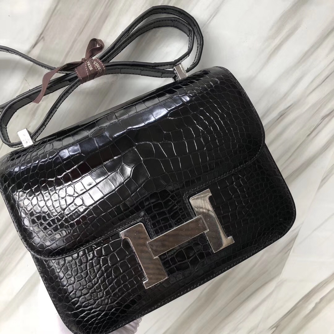 愛馬仕康康包24價格 Hermes Constance 24cm CK89黑色 Noir 美洲鱷