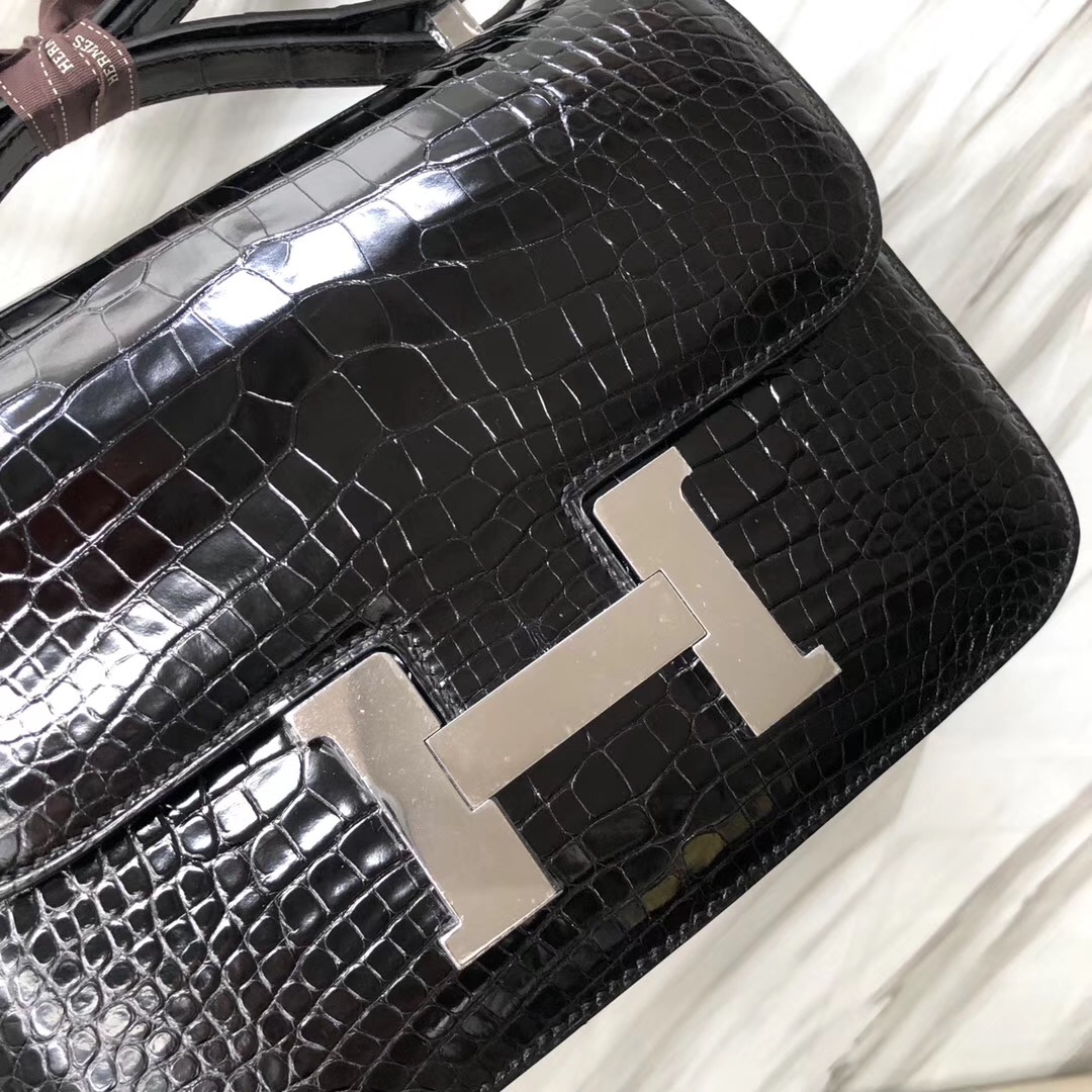 愛馬仕康康包24價格 Hermes Constance 24cm CK89黑色 Noir 美洲鱷