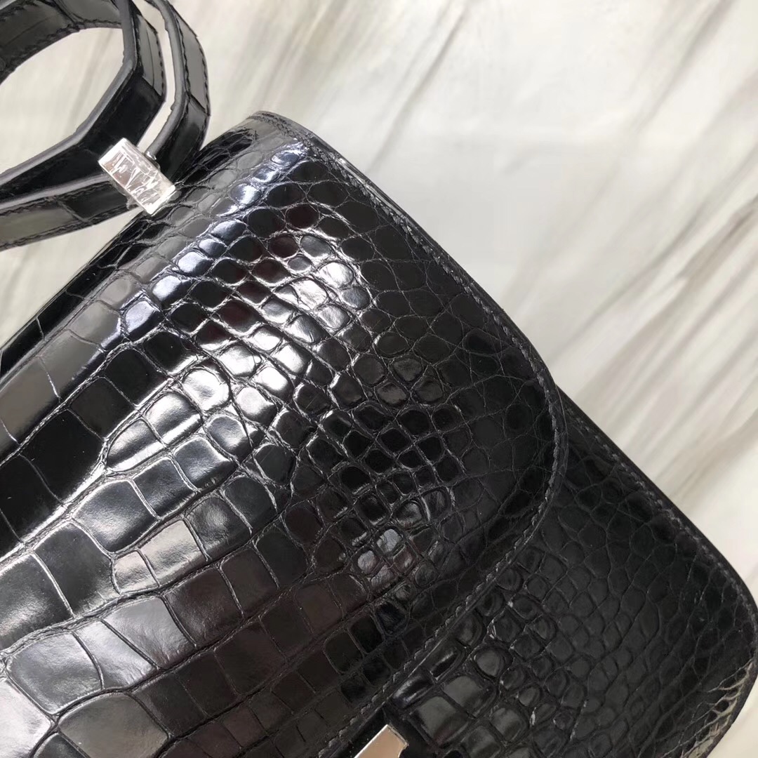 愛馬仕康康包24價格 Hermes Constance 24cm CK89黑色 Noir 美洲鱷