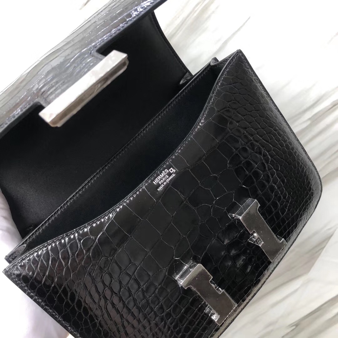 愛馬仕康康包24價格 Hermes Constance 24cm CK89黑色 Noir 美洲鱷