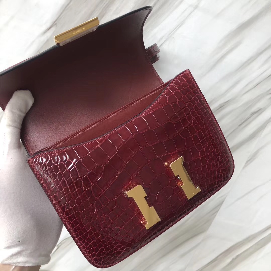 康斯坦斯 Hermes Constance 19cm CK57波爾多酒紅 Bordeaux 美洲鱷