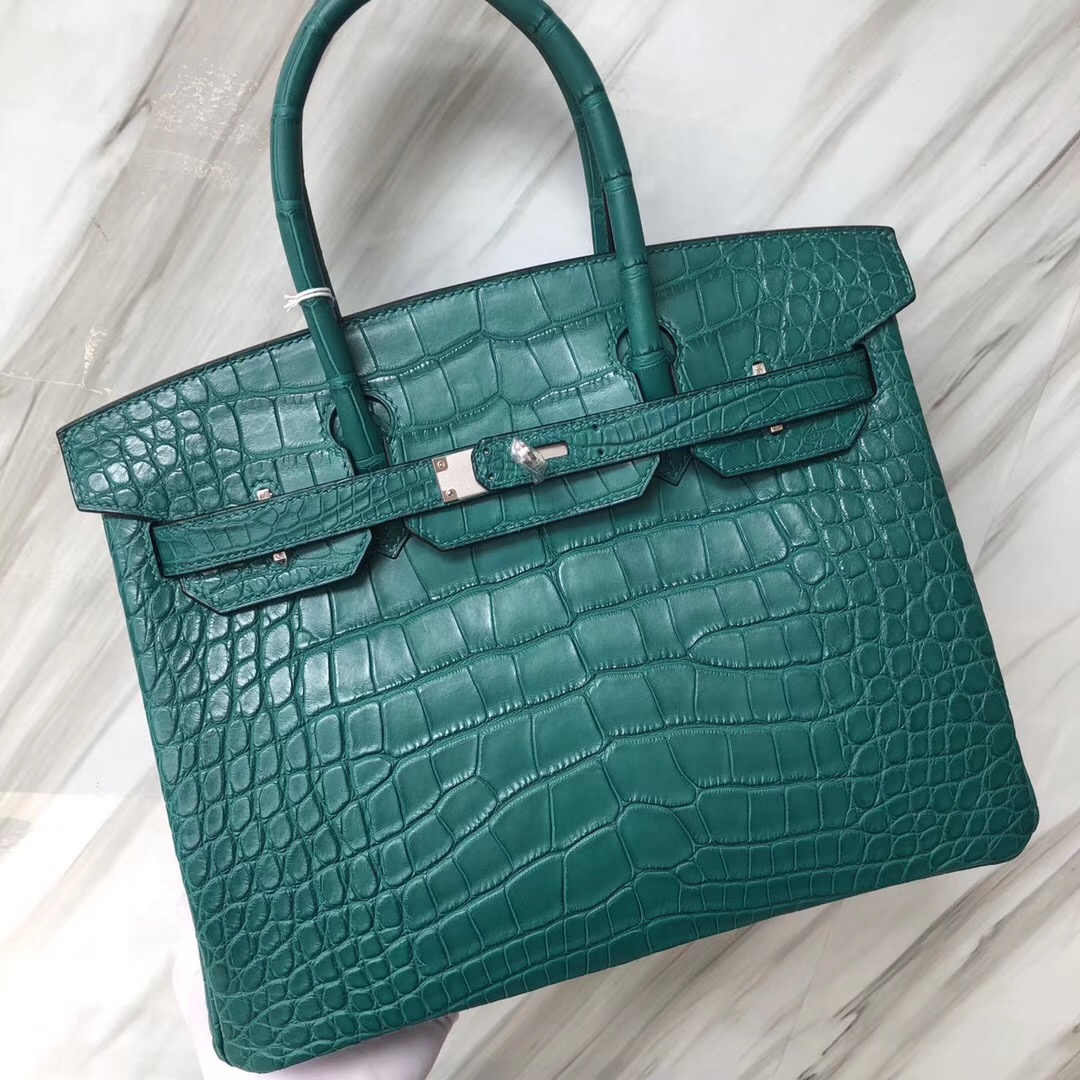 Hermès 7F孔雀藍 Blue paon Birkin 30cm Matte alligator crocodile