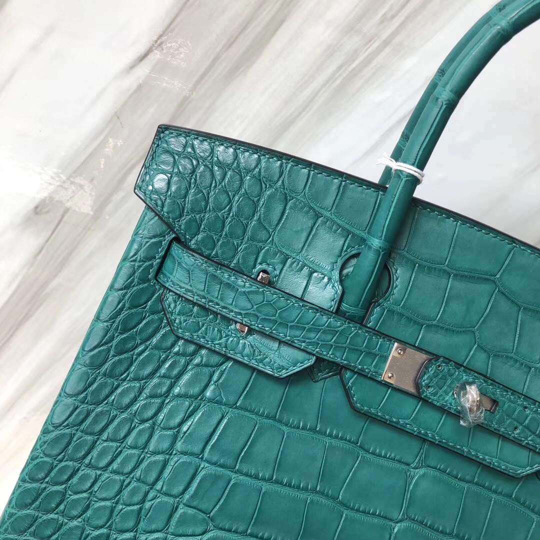 Hermès 7F孔雀藍 Blue paon Birkin 30cm Matte alligator crocodile