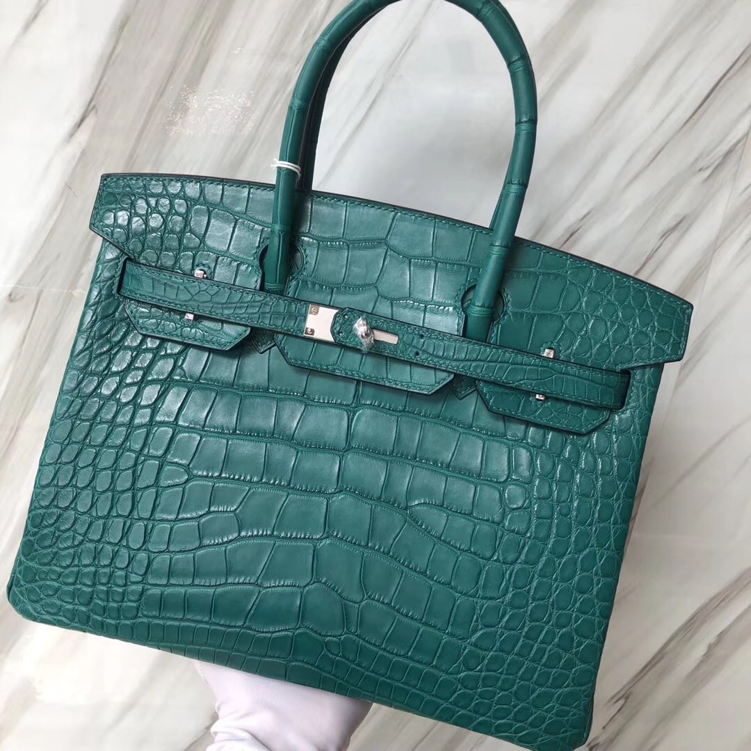 Hermès 7F孔雀藍 Blue paon Birkin 30cm Matte alligator crocodile