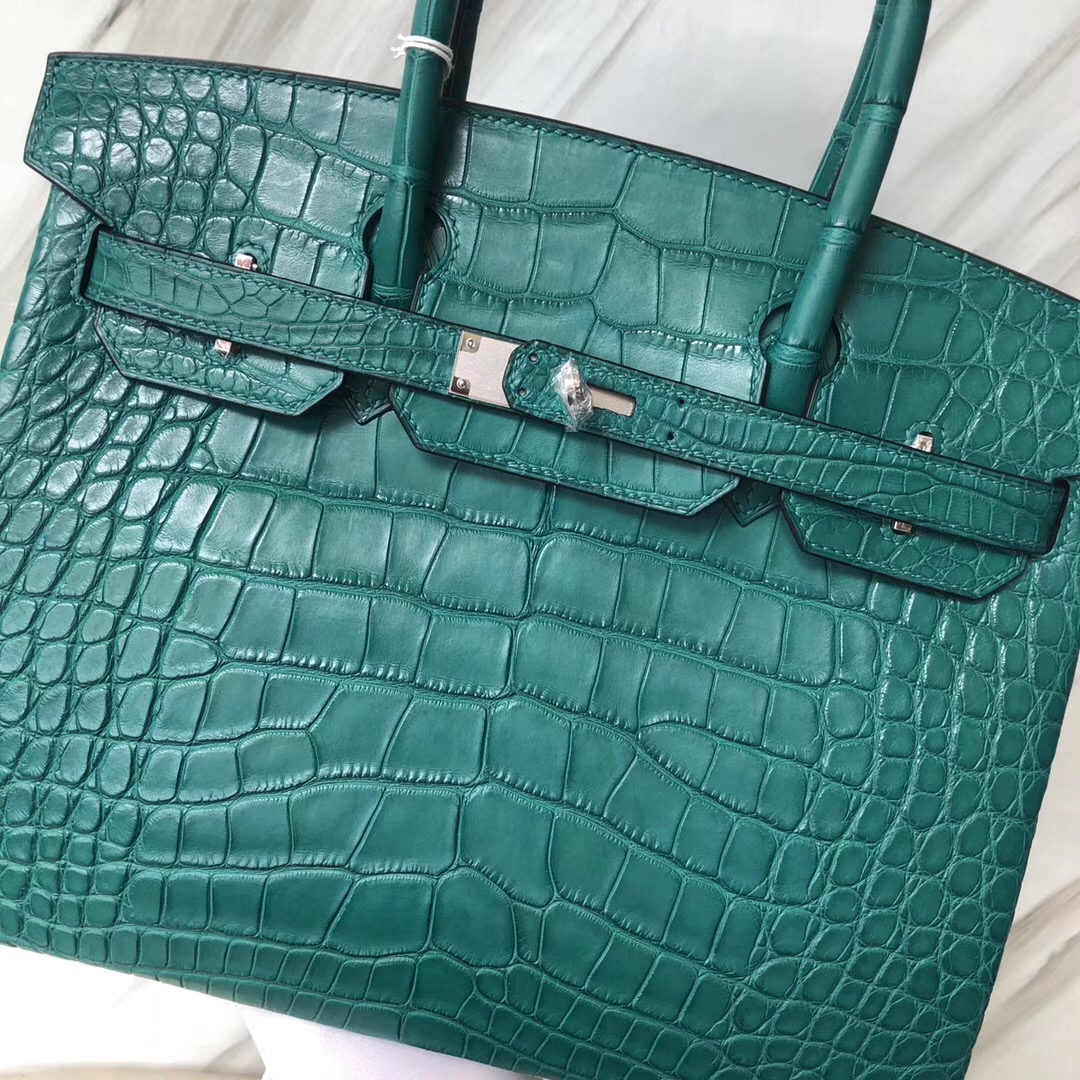 Hermès 7F孔雀藍 Blue paon Birkin 30cm Matte alligator crocodile