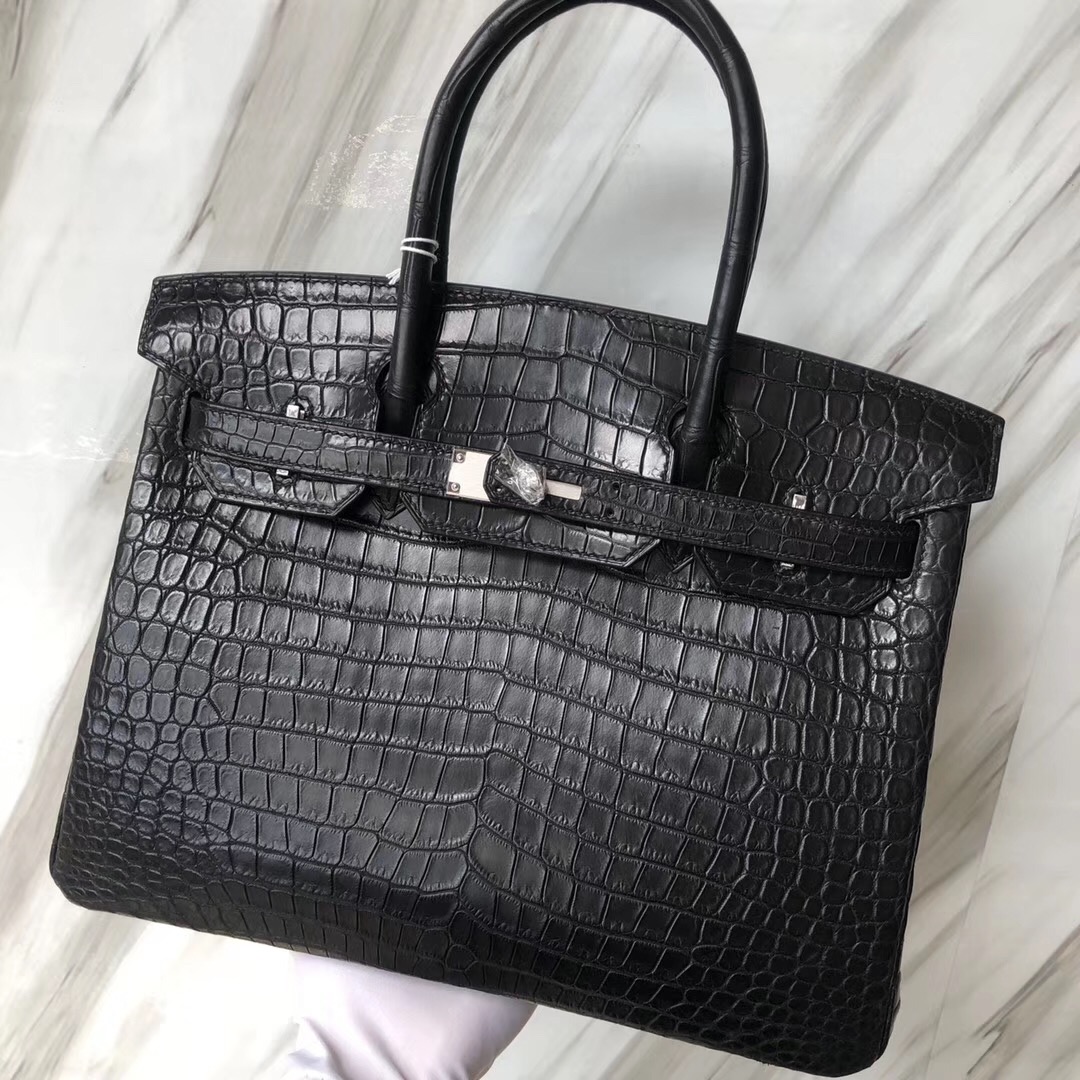 Hermès Handbags Birkin 30cm Matte porosus crocodile CK89黑色