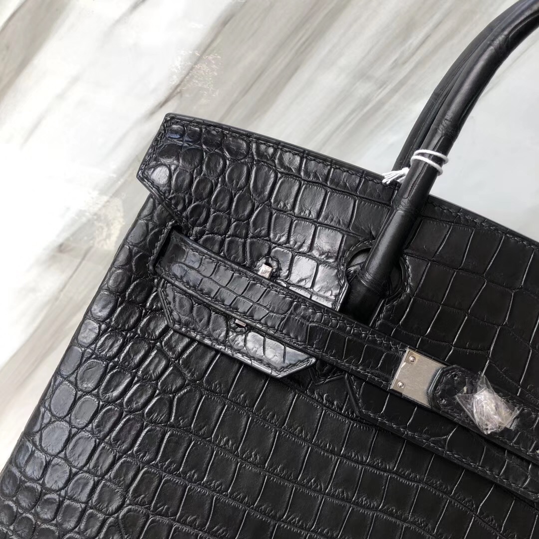 Hermès Handbags Birkin 30cm Matte porosus crocodile CK89黑色