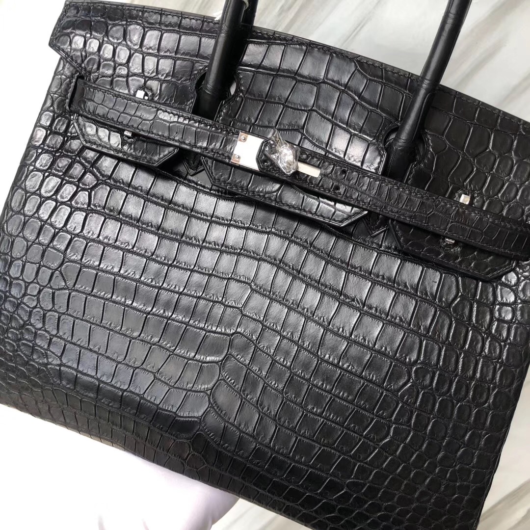 Hermès Handbags Birkin 30cm Matte porosus crocodile CK89黑色