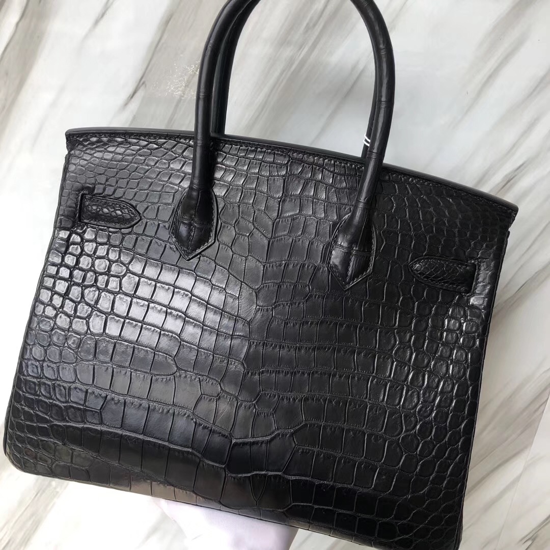 Hermès Handbags Birkin 30cm Matte porosus crocodile CK89黑色