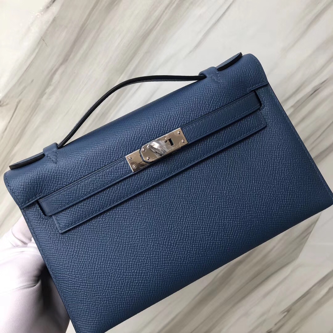 Hong Kong Hermès Minikelly pochette R2瑪瑙藍 Blue agate Epsom