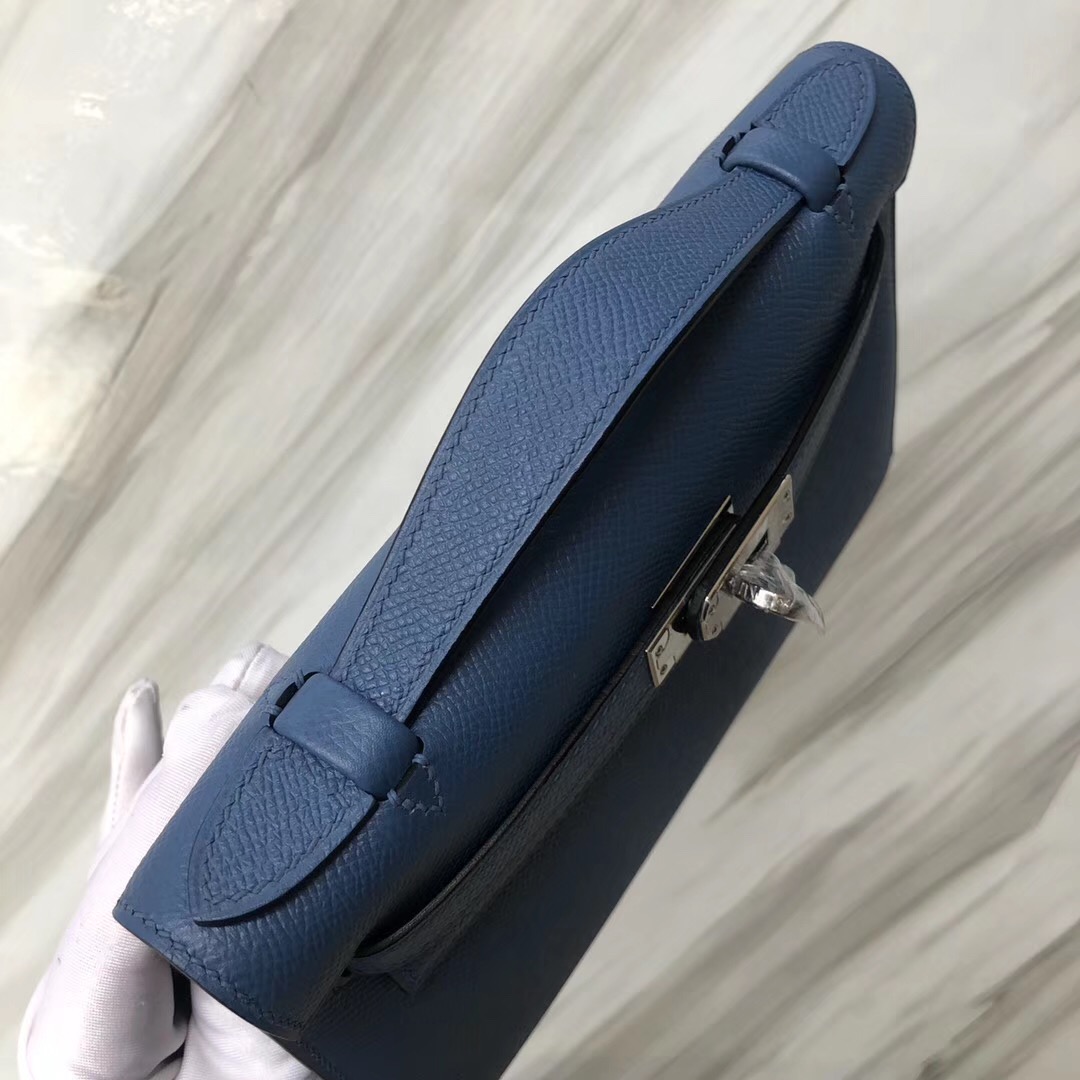 Hong Kong Hermès Minikelly pochette R2瑪瑙藍 Blue agate Epsom