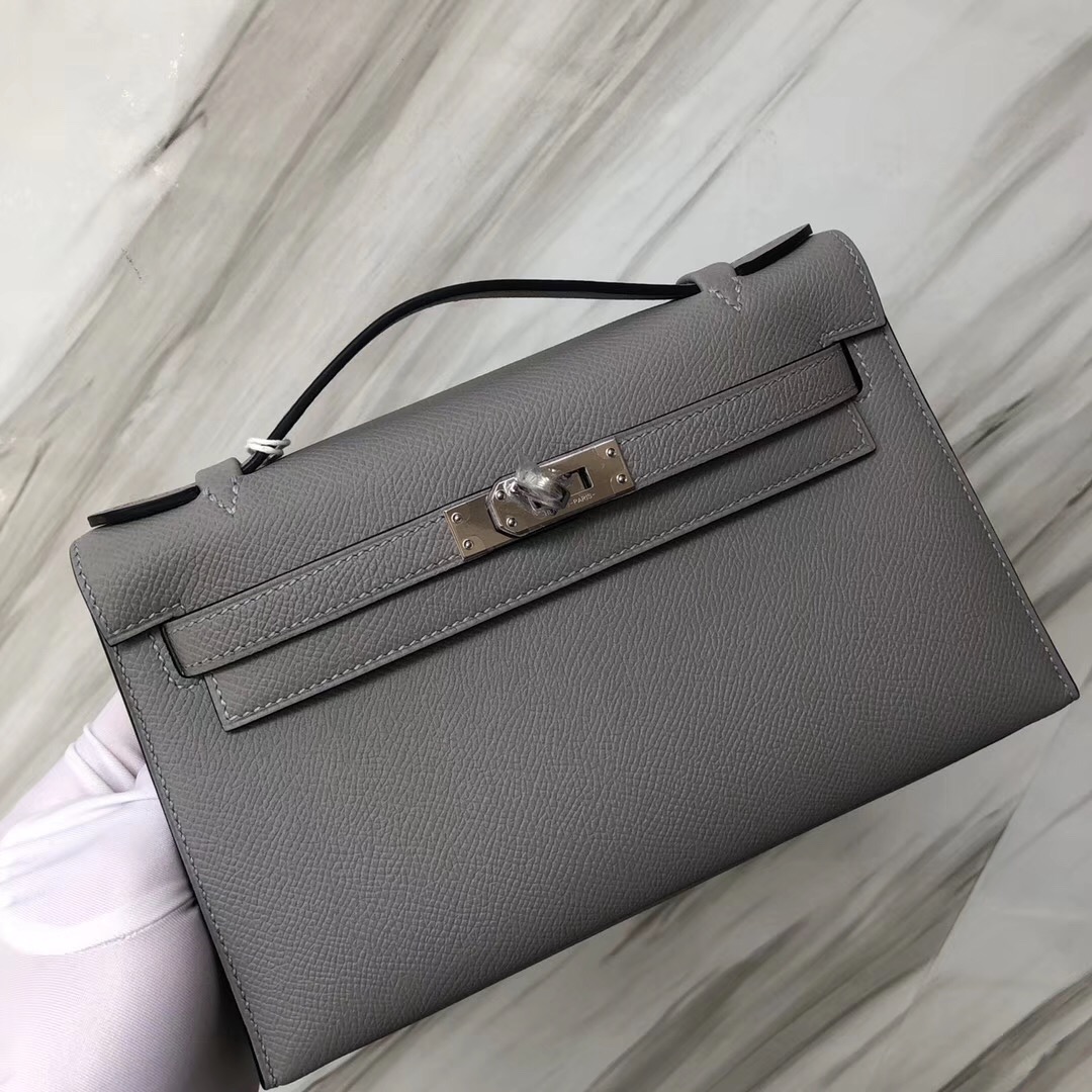 Hong Kong Hermes Pochette Mini kelly壹代 4Z海鷗灰 Blue Mouette