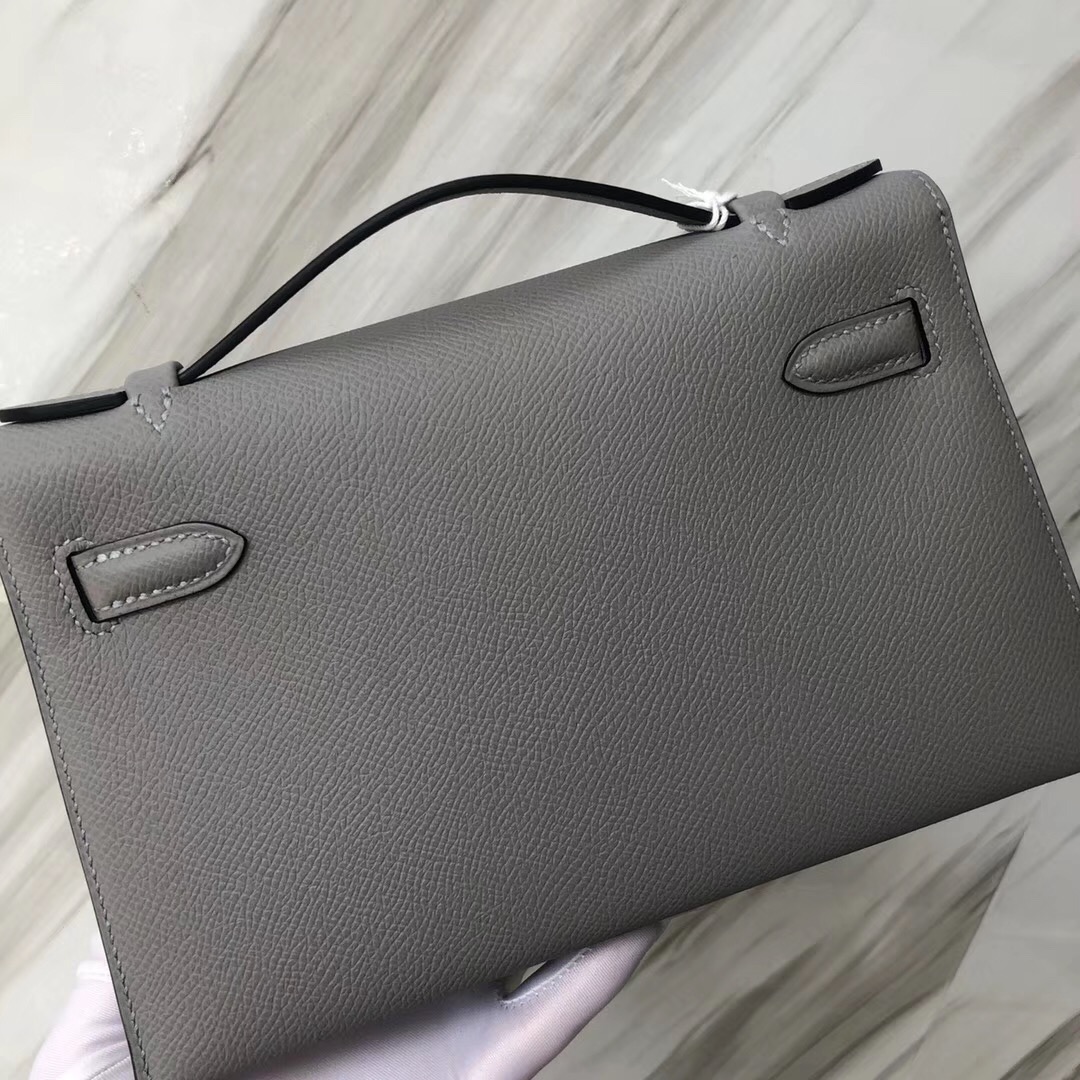 Hong Kong Hermes Pochette Mini kelly壹代 4Z海鷗灰 Blue Mouette