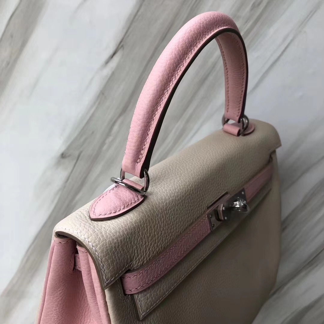 Hermes Kelly HSS 25cm Togo CK10奶昔白 Craie/3Q Rose Sakura 芭比粉