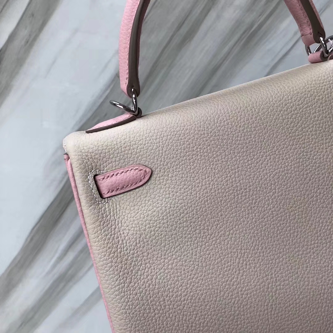 Hermes Kelly HSS 25cm Togo CK10奶昔白 Craie/3Q Rose Sakura 芭比粉