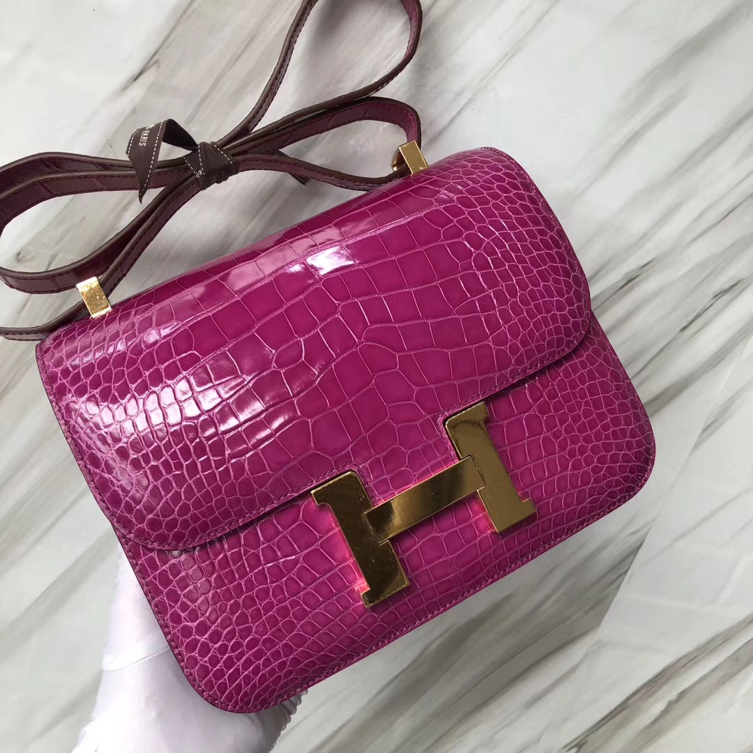 Hermes Constance 24cm 美洲鱷 J5天方夜譚粉紫 Rose Sheheraradez