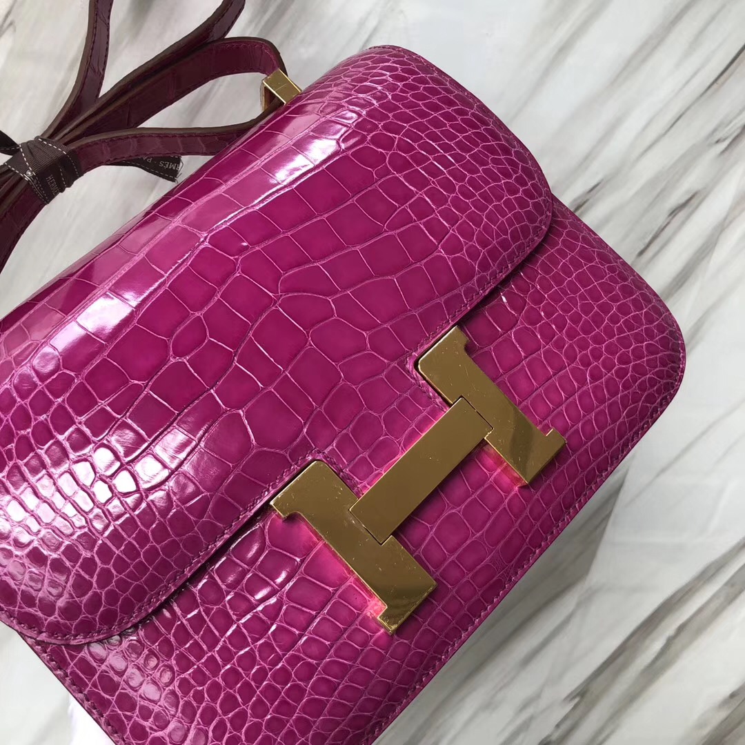 Hermes Constance 24cm 美洲鱷 J5天方夜譚粉紫 Rose Sheheraradez