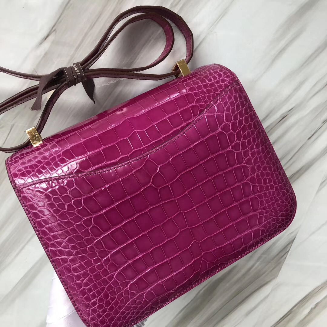 Hermes Constance 24cm 美洲鱷 J5天方夜譚粉紫 Rose Sheheraradez