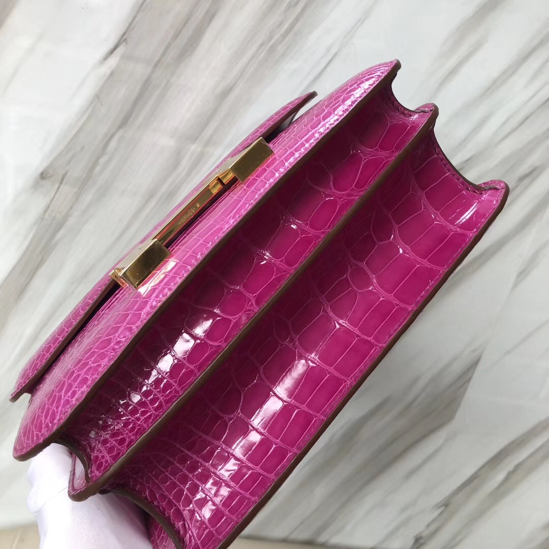 Hermes Constance 24cm 美洲鱷 J5天方夜譚粉紫 Rose Sheheraradez