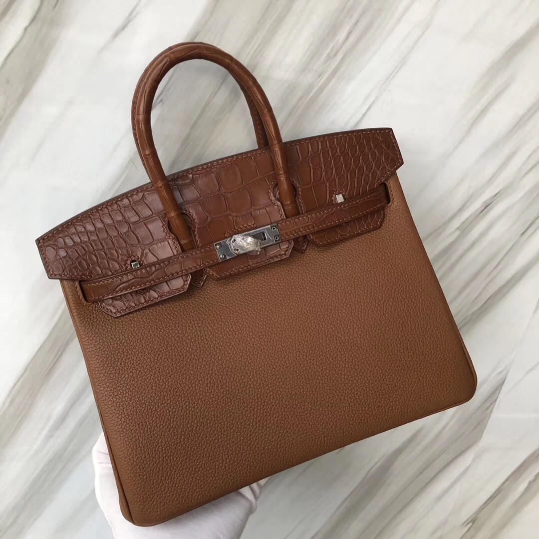 新光三越西門店 Hermes Birkin 25 Touch CK37金棕色 Togo拼霧面美洲鱷