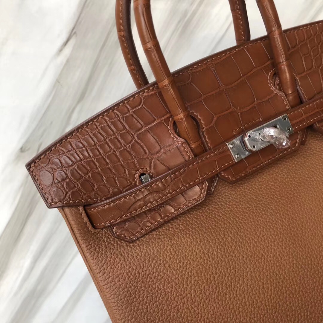 新光三越西門店 Hermes Birkin 25 Touch CK37金棕色 Togo拼霧面美洲鱷