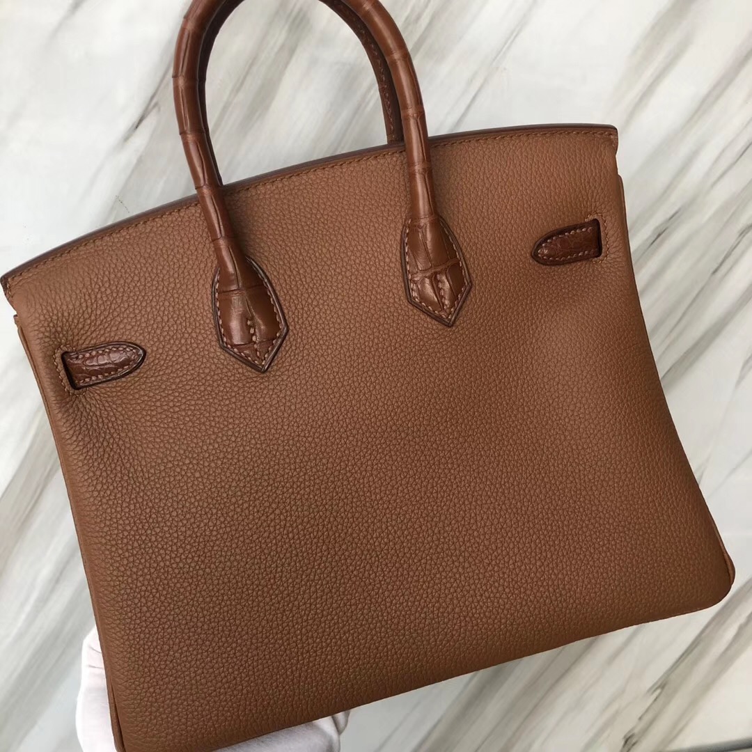 新光三越西門店 Hermes Birkin 25 Touch CK37金棕色 Togo拼霧面美洲鱷